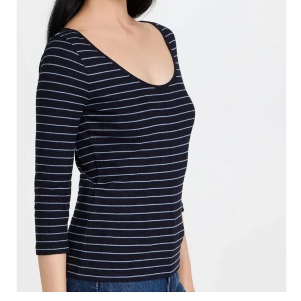 VINCE Variegated Rib Striped Scoop Neck T-Shirt